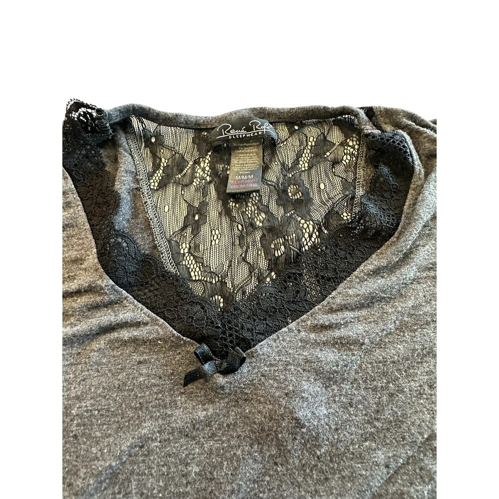 Rene‎ Rofe Sleepwear Top Womens Black Sz Medium Lace Edges Pullover Short Sleeve - Picture 2 of 8